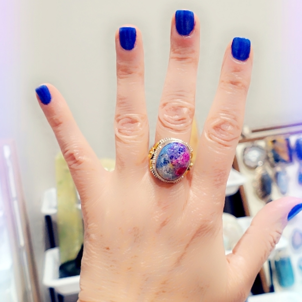 Crazy Lace Solid Sterling Silver Gemstone Ring - image 1